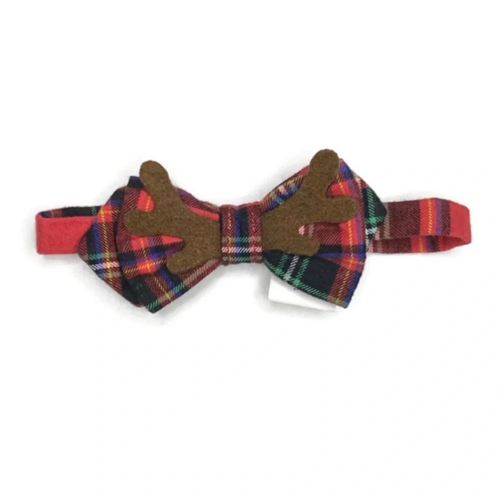 Plaid Reindeer Antlers Bow Tie